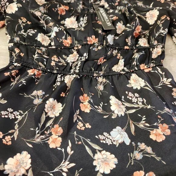 Papermoon Black Floral Empire Waist Long Sleeve Blouse New With Tags Women's S - Picture 10 of 12